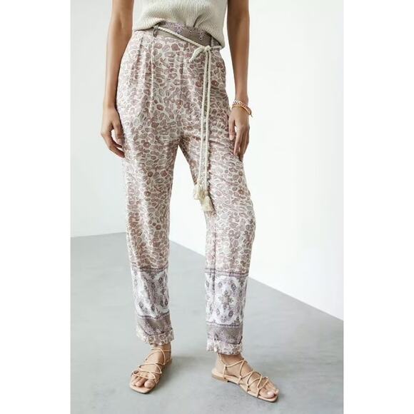 Anthropologie Ollari Tasseled Tapered Pants Paisley Mauve Women’s Size XS - Picture 3 of 13